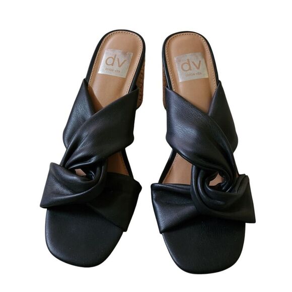 DV Dolce Vita Sandals Womens‎ 7.5 Black Milna Sandals Woven Heels Square Toe - Picture 1 of 7
